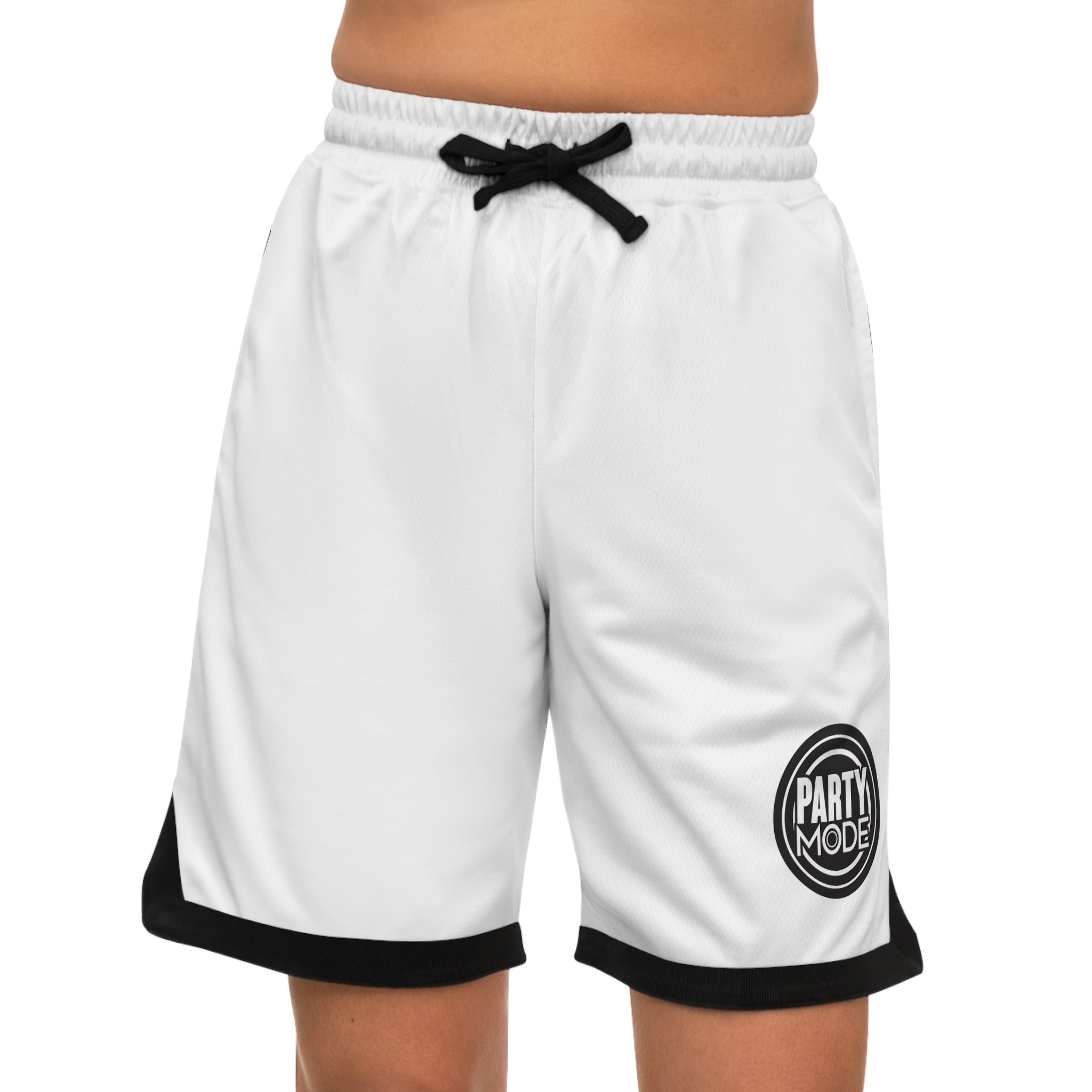 White Basketball Ribbed Shorts (Partymode Logo)